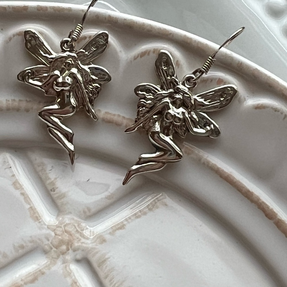 Fairy Drop Earrings Silver Tone Vintage Style